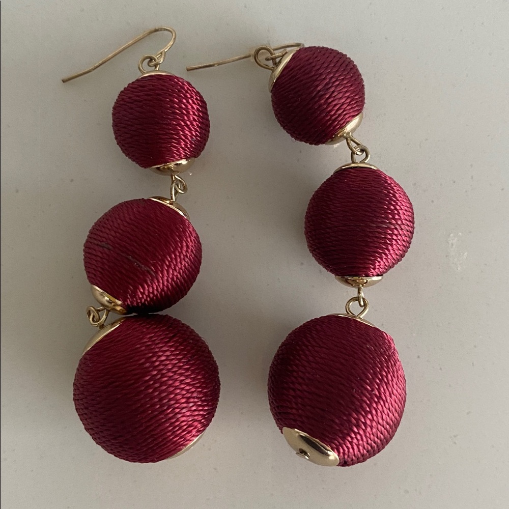 Elegant Burgundy Satin Ball Drop Statement Earrings